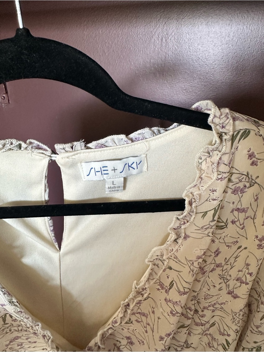 Boutique Floral Tie-Front Ruffle Mini Dress in Cream with Lavender & Green - Picture 3 of 3